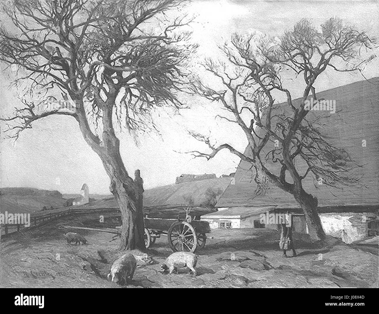 L’alte Apfelbäume di Richard Eschke raffigura un paesaggio sereno caratterizzato da alberi di mele invecchiati in piena fioritura, che catturano la bellezza della vita rurale e della natura nel XIX secolo. Foto Stock