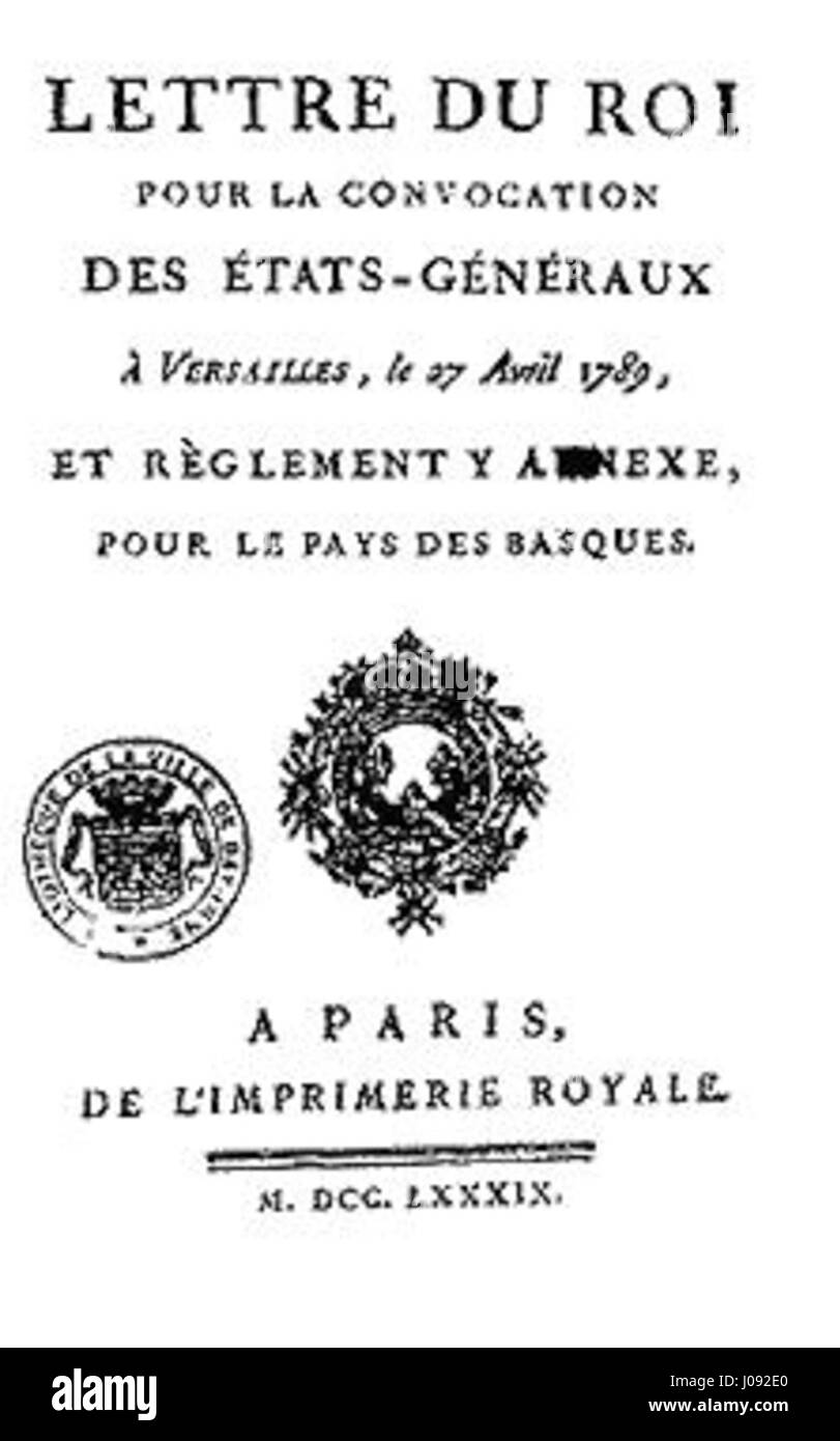 Questa incisione raffigura la "Convocation des Basques" degli Stati generali del 1789. Illustra l'assemblea dei rappresentanti baschi che hanno partecipato all'incontro che ha portato alla Rivoluzione francese, segnando un significativo evento politico nella storia francese. Foto Stock