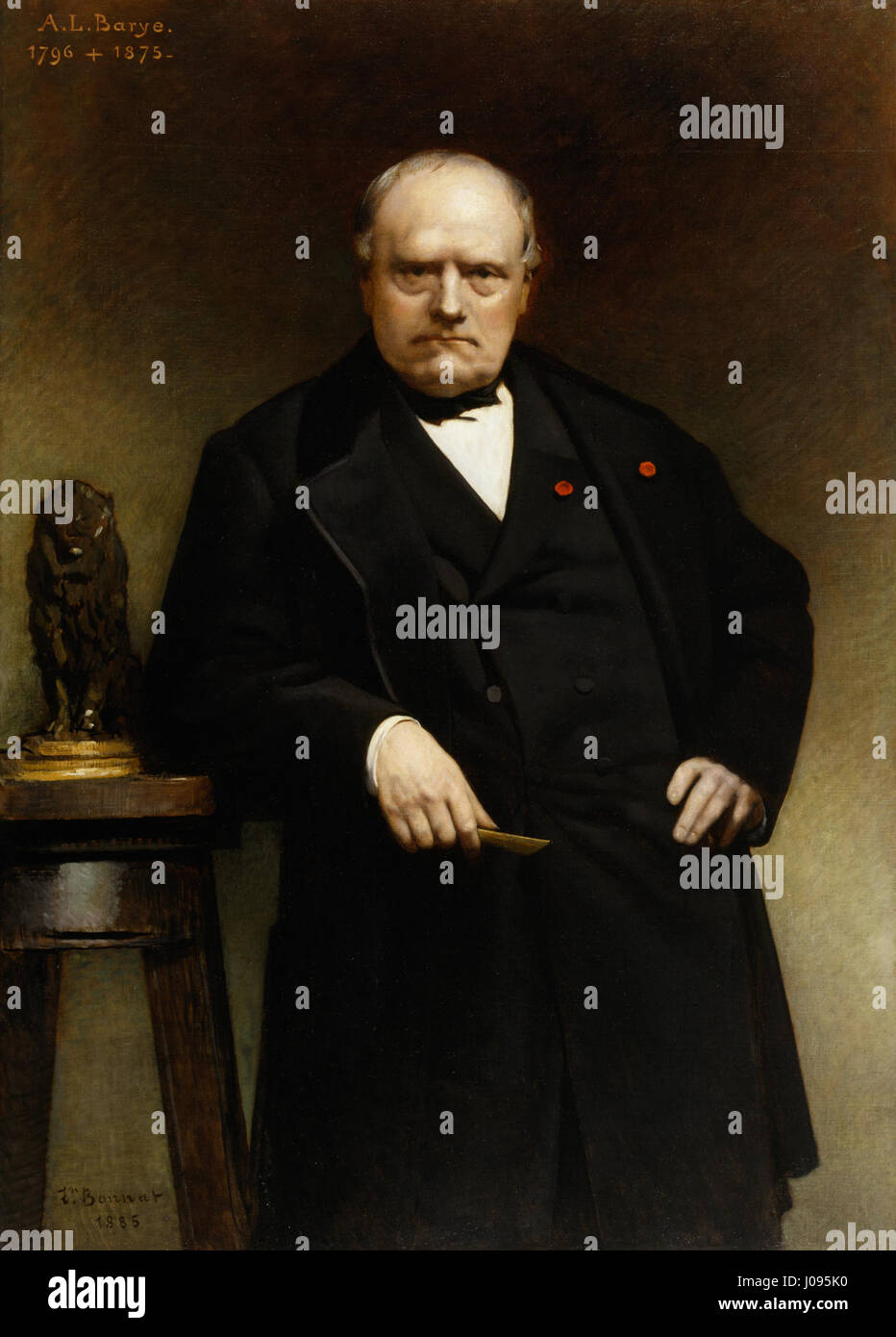 Il ritratto dello scultore Antoine-Louis Barye di Léon Bonnat lo mostra con un modello in cera della sua famosa scultura di leone seduto, sottolineando l'abilità dell'artista sia nella pittura che nella scultura. Foto Stock