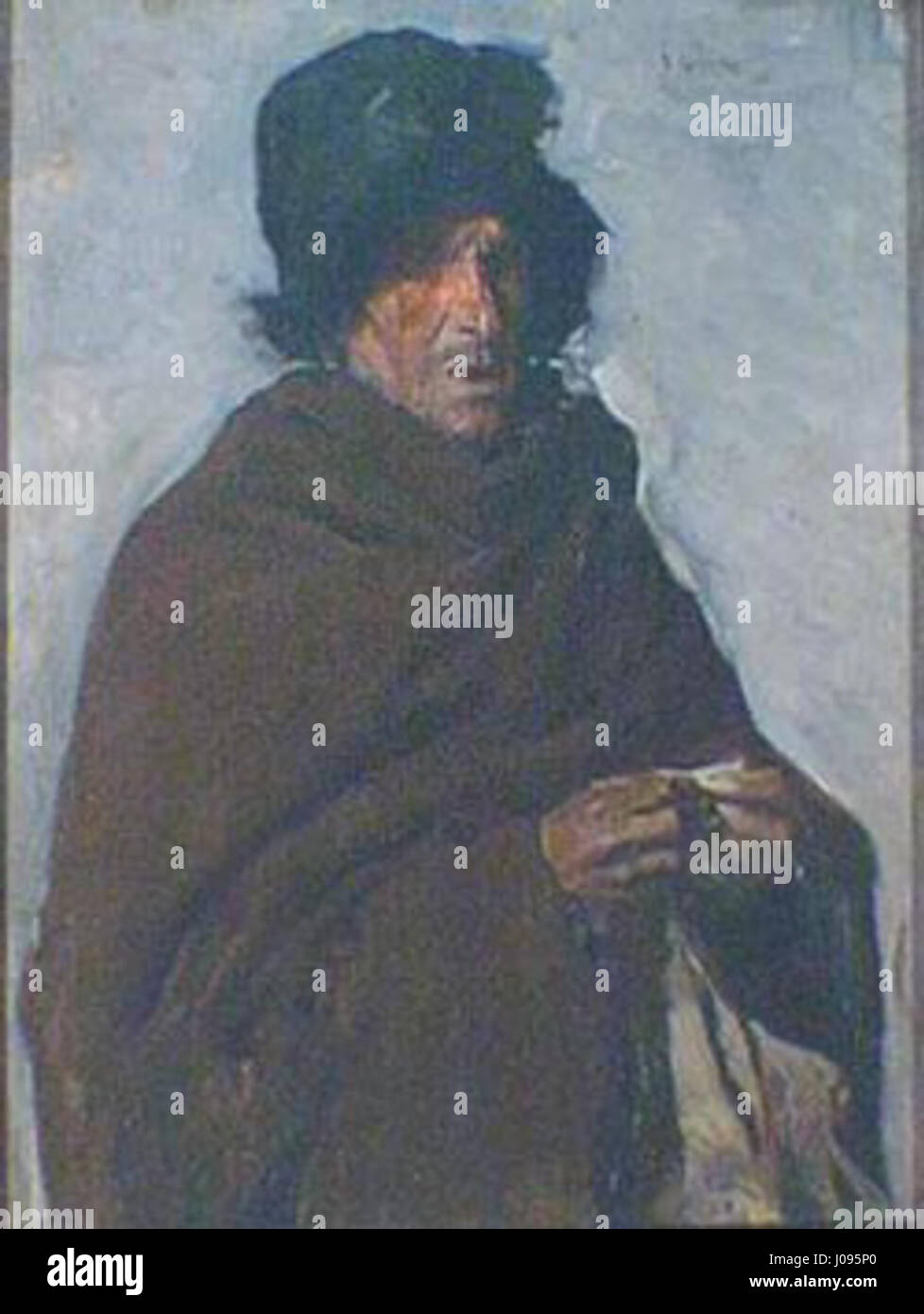 Il dipinto del 1918 di Joaquín Sorolla, "El cigarillo", ritrae un uomo anziano con un sigaro, catturando il caratteristico uso di luce e ombra di Sorolla per trasmettere umore e carattere, riflettendo la maestria dell'artista nella ritrattistica. Foto Stock