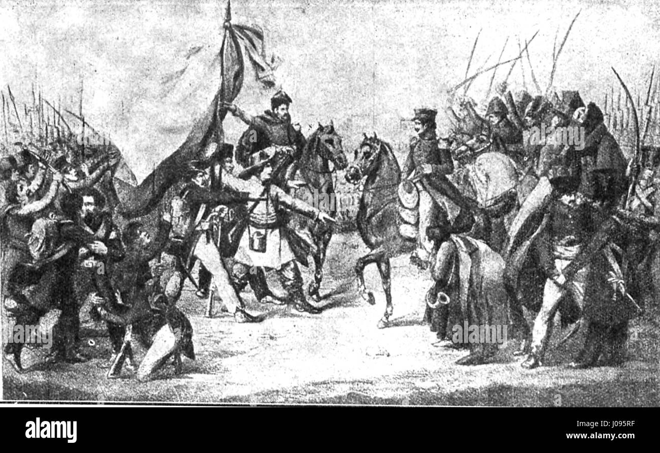 I partigiani lituani, in collaborazione con il generale Henryk Dembinski, si unirono durante la lotta per l'indipendenza dall'occupazione straniera. La loro alleanza segnò un momento significativo nella storia della resistenza lituana durante il XIX secolo. Foto Stock