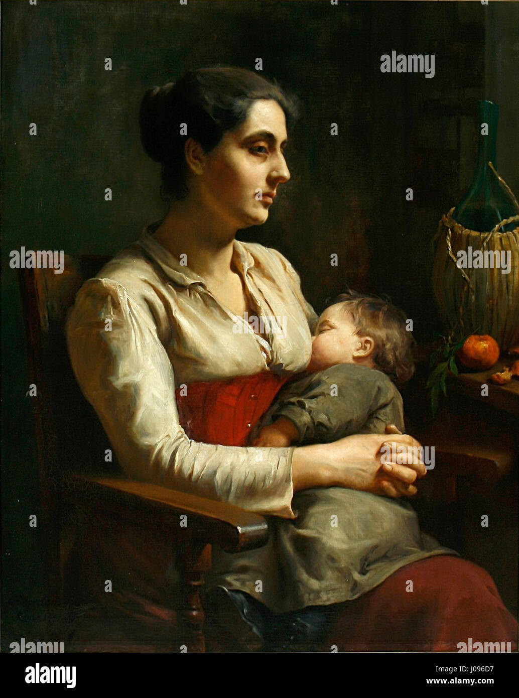 Ludovica Thornam - Italiensk interiør med en mor og hendes sovende barn Foto Stock