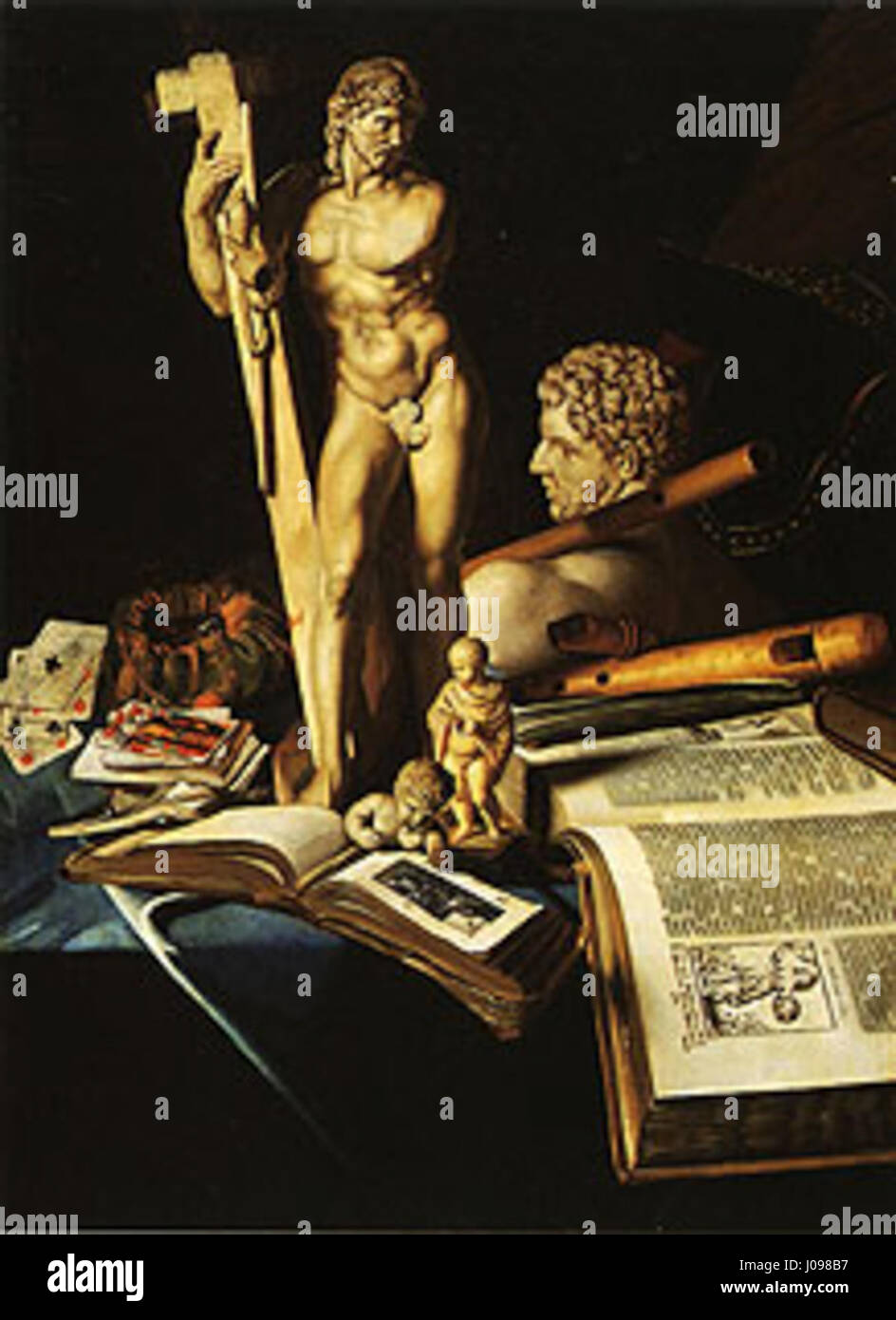 La natura morta di Simon Renard de Saint-André, risalente al XVII secolo, cattura gli oggetti di tutti i giorni con ricchi dettagli. Il dipinto riflette l'interesse barocco nel raffigurare il mondo materiale e la natura transitoria della vita. Foto Stock