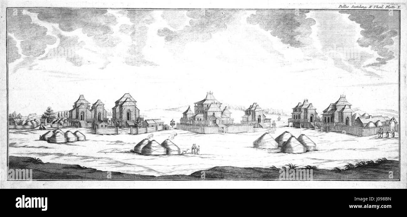 Questa collezione storica descrive in dettaglio le tribù mongole e i loro insediamenti, documentando la loro cultura, società e movimenti in tutta l'Asia durante il periodo medievale. Foto Stock