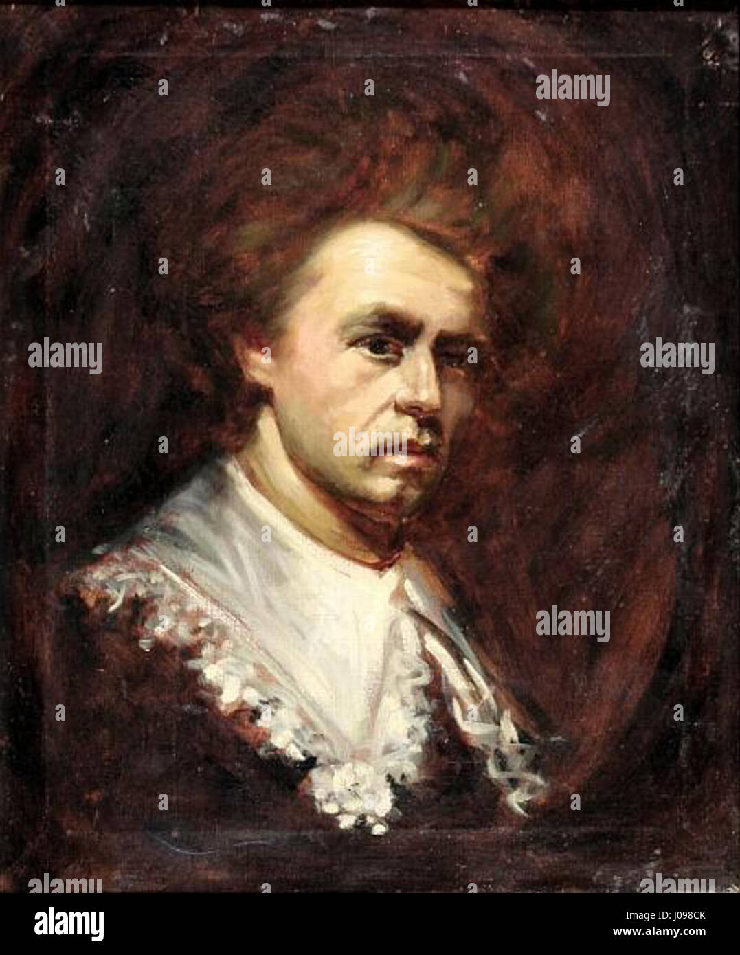 "Porträt des jungen Rembrandt van Rijn" di Wilhelm Leibl è un ritratto di un giovane Rembrandt, che cattura i primi anni del famoso maestro olandese. Il lavoro sottolinea l'abilità di Leibl nel ritrarre il carattere interiore e l'espressione giovanile del soggetto. Foto Stock