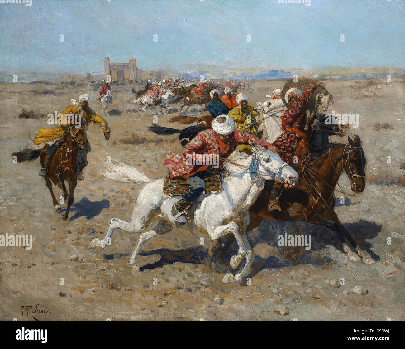 Questo dipinto raffigura la figura del conte Rybchinsky, una figura notevole nella storia russa, associata a lotterie straniere. L'opera mette in evidenza il suo ruolo negli scambi economici e culturali durante il XIX secolo. Foto Stock