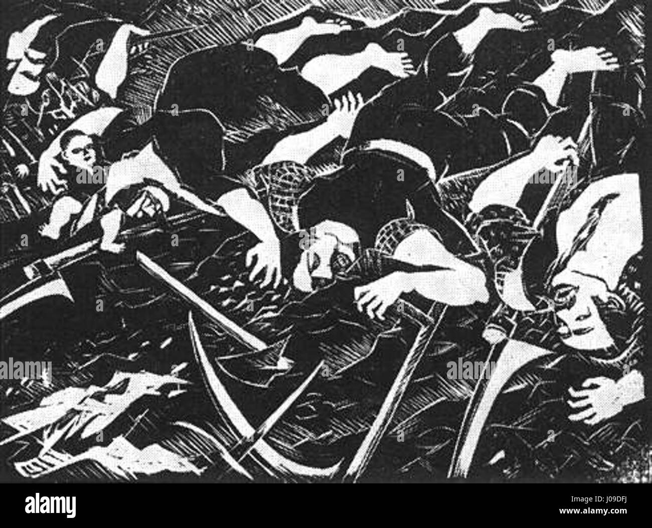 «Serie Dózsa XIa. Slaughter Peasants' è un'opera incompiuta dell'artista ungherese Gyula Derkovits. Il pezzo fa parte di una serie che descrive le brutali conseguenze della rivolta contadina del 1514 in Ungheria, nota per la sua intensa profondità emotiva e il commento sociale. Foto Stock