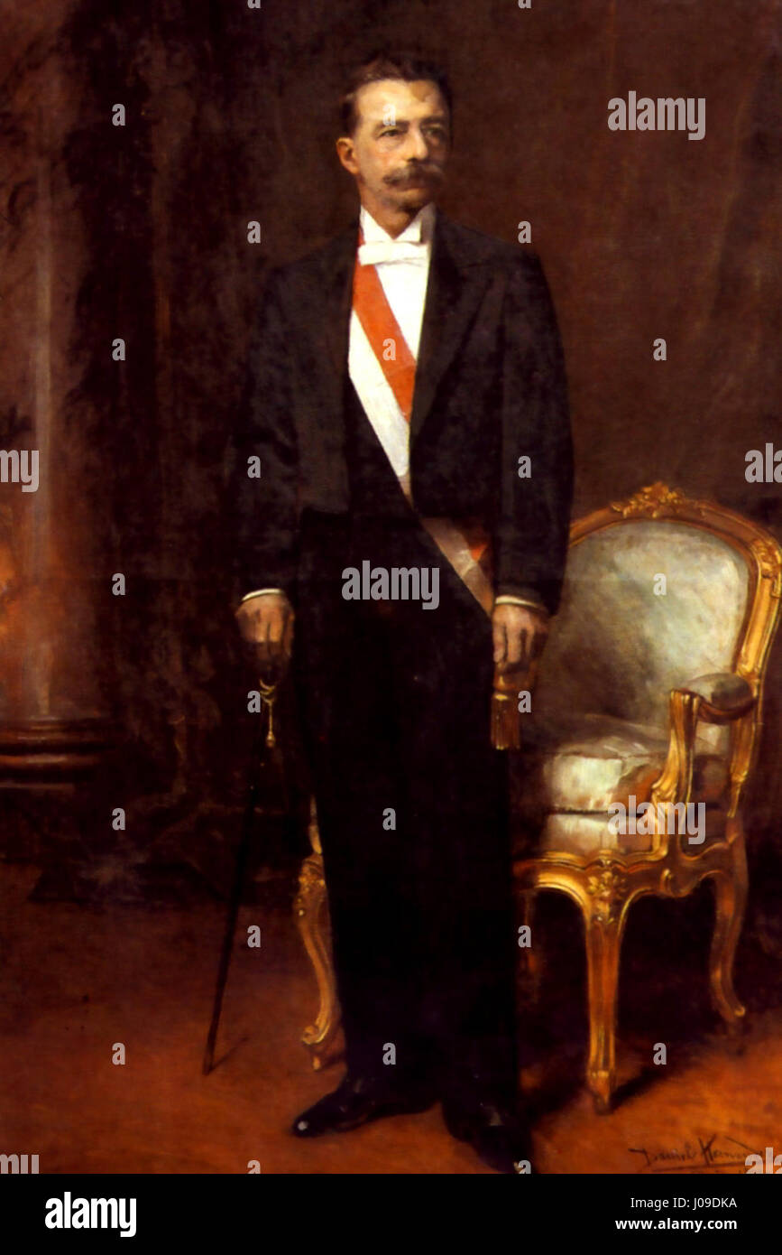 Un ritratto di Eduardo López de Romaña, un politico e presidente peruviano, che riflette la sua importanza politica e la sua leadership all'inizio del XX secolo in Perù. Foto Stock