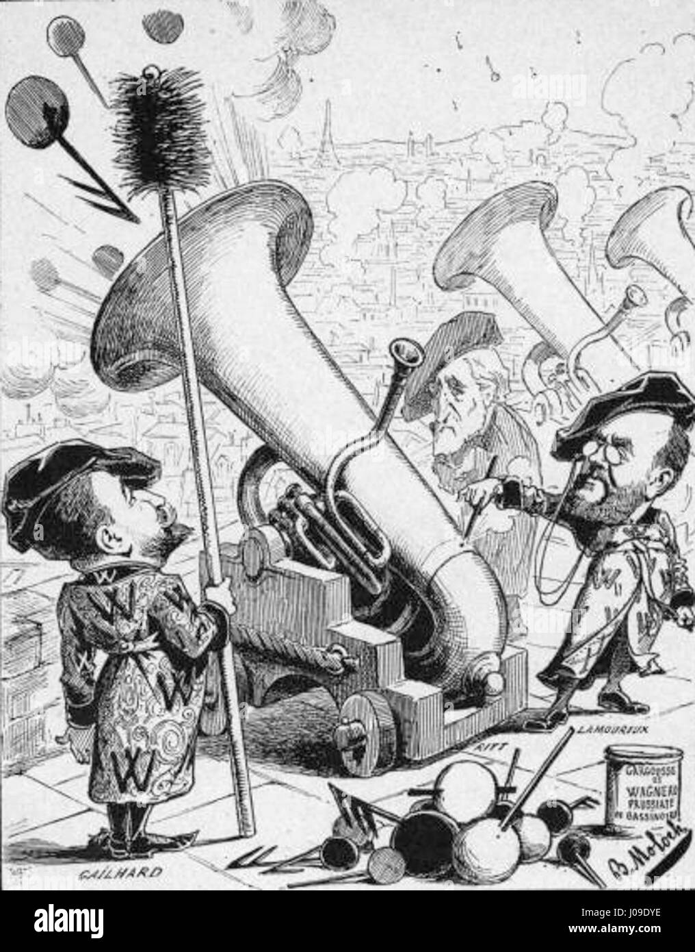 "Le nouveau siège de Paris" (il nuovo assedio di Parigi) di Moloch cattura una scena drammatica della fine del XIX secolo, forse facendo riferimento a un evento politico o militare a Parigi. L'opera d'arte è nota per il suo umore intenso e le immagini sorprendenti, che raffigurano l'atmosfera tesa del tempo. Foto Stock