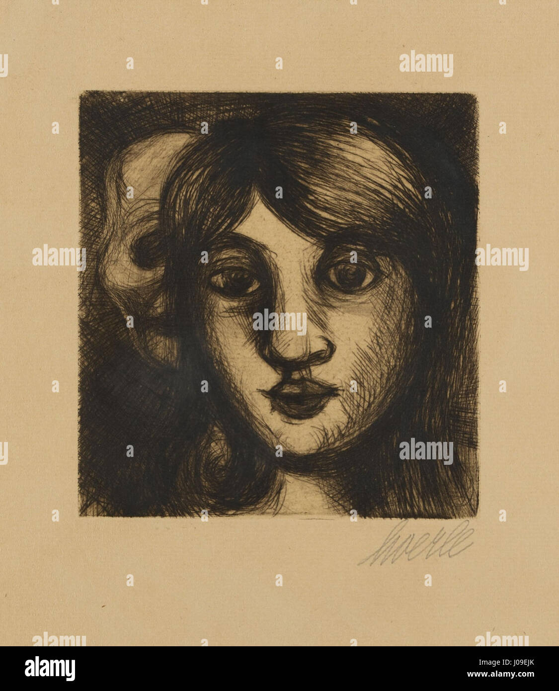 "Der Tod und das Mädchen" ("morte e la fanciulla") è un dipinto del 1919 dell'artista tedesco Heinrich Hoerle, raffigurante una figura scheletrica della morte che abbraccia una giovane donna, riflettendo l'esplorazione dell'artista della mortalità e della vulnerabilità umana. Foto Stock