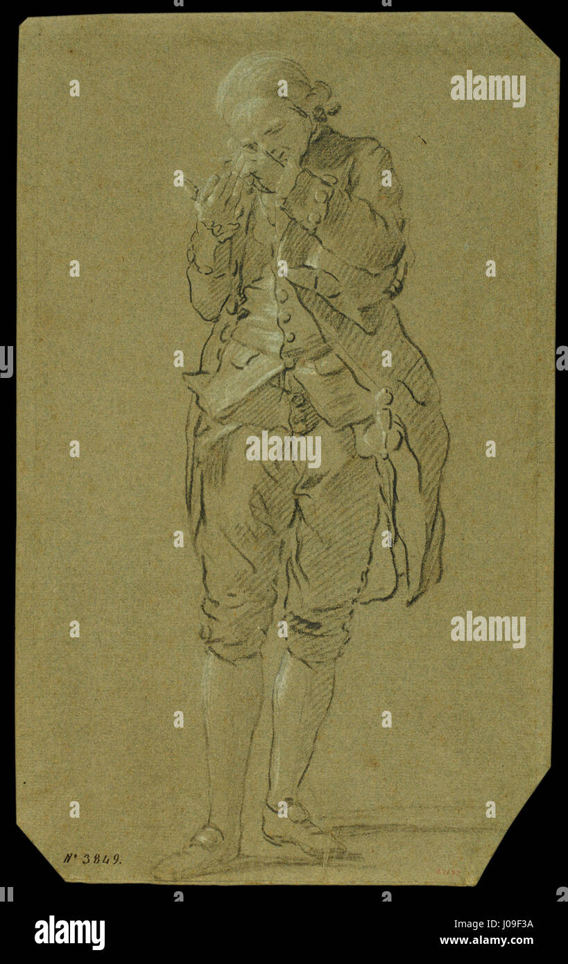 "Studio di un uomo" di José del Castillo è un ritratto classico che si concentra sulle caratteristiche facciali e sulla postura del soggetto, riflettendo tecniche di ritrattistica del XVIII secolo e tradizioni artistiche europee. Foto Stock