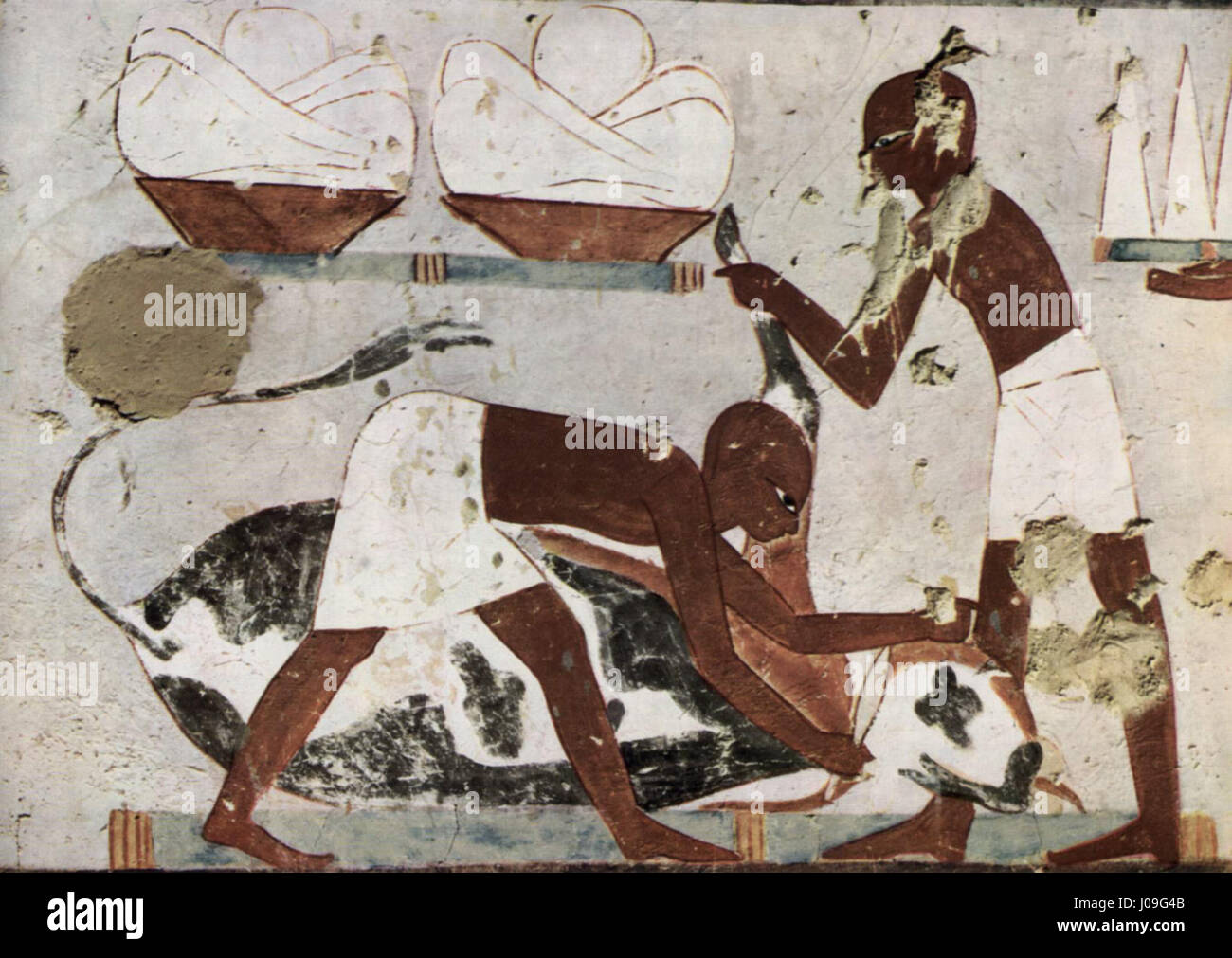 Questa opera d'arte è attribuita all'artista della camera tombale di Zeserkerˆsonb, raffigurante scene legate alla sepoltura e alle credenze spirituali dell'epoca. L'arte riflette la cultura e le pratiche religiose che circondano la morte e l'aldilà. Foto Stock