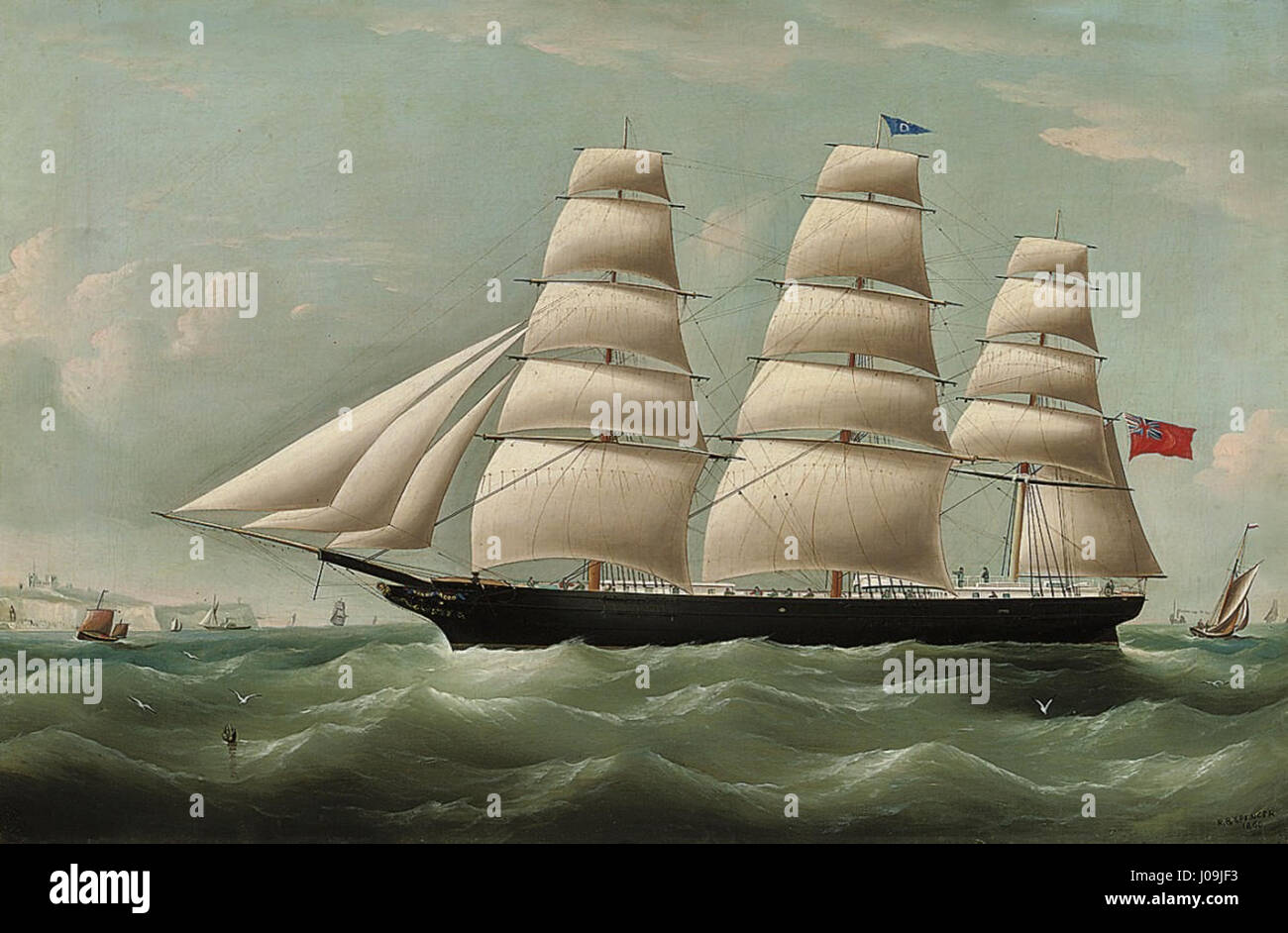 Questa fotografia di Richard B. Spencer mostra la Henry Reed, una nave che passa per dover, catturando l'attività marittima e la presenza di una nave da carico che naviga nel Canale della Manica. Foto Stock