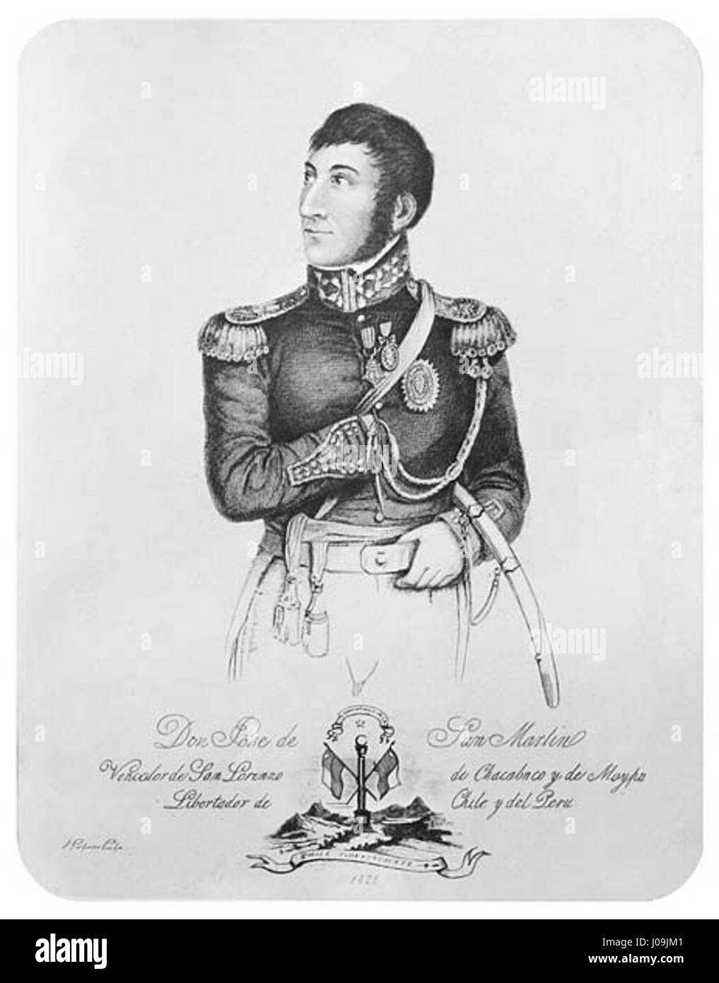 Questo ritratto di San Martín di Cooper è una rappresentazione del leader rivoluzionario sudamericano, José de San Martín, evidenziando il suo ruolo nei movimenti indipendentisti di Argentina, Cile e Perù. Il dipinto rappresenta la sua importanza nella storia della liberazione latinoamericana. Foto Stock