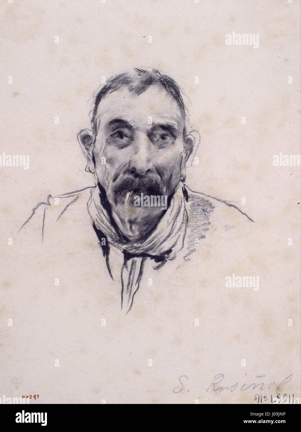 "Ritratto di un uomo" è un dipinto di Santiago Rusiñol che mostra le sue abilità di ritrattistica con particolare attenzione a catturare la personalità e il comportamento del soggetto. Foto Stock