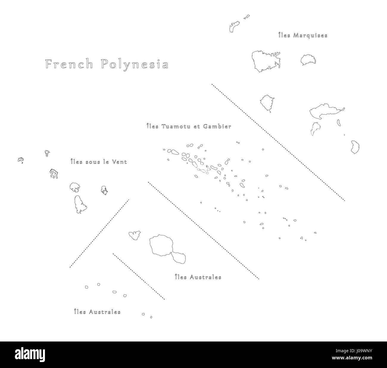 Polinesia francese delineano silhouette illustrazione della mappa Immagine e Vettoriale - Alamy