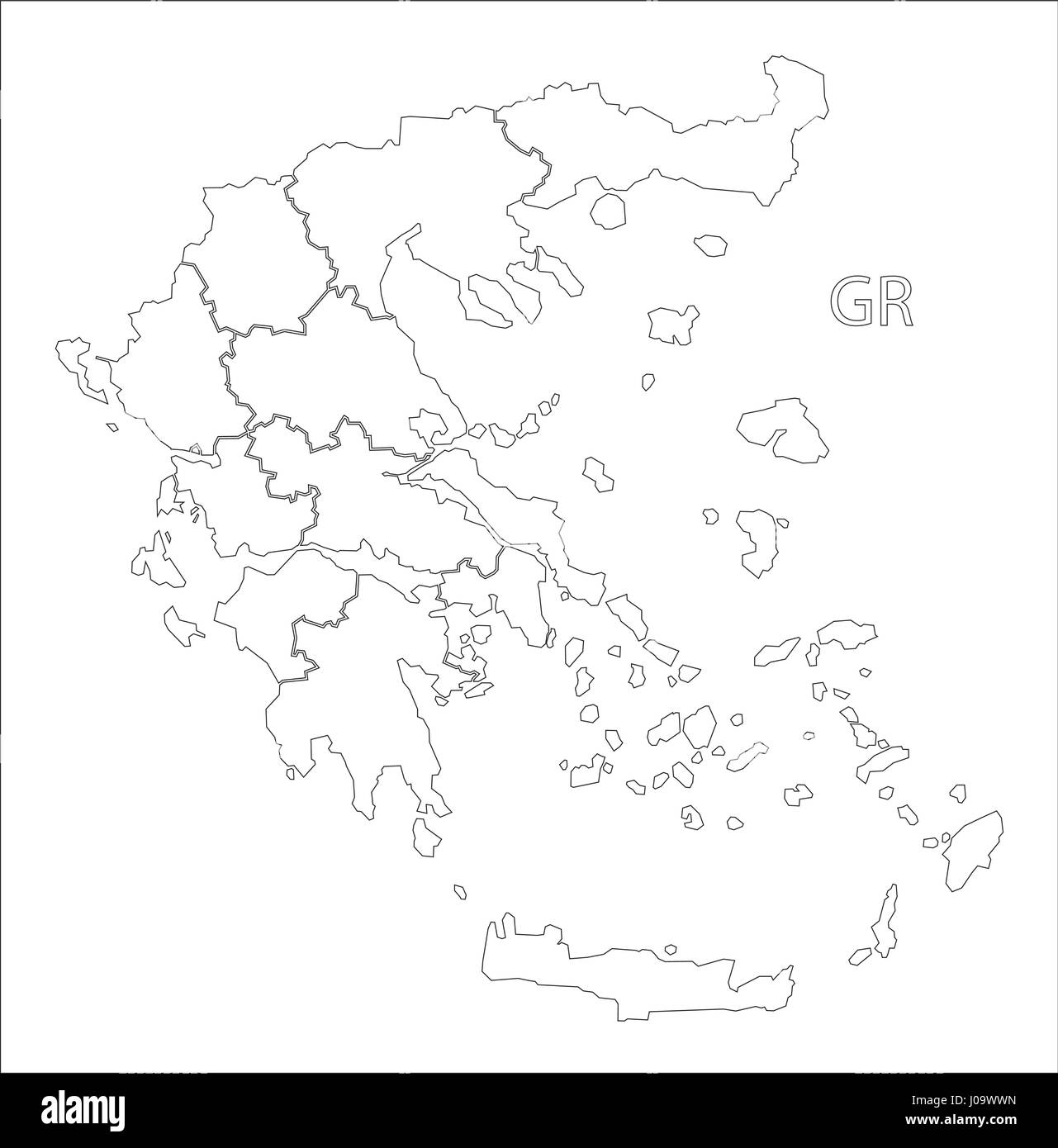 Grecia delineano silhouette illustrazione mappa con le regioni Illustrazione Vettoriale