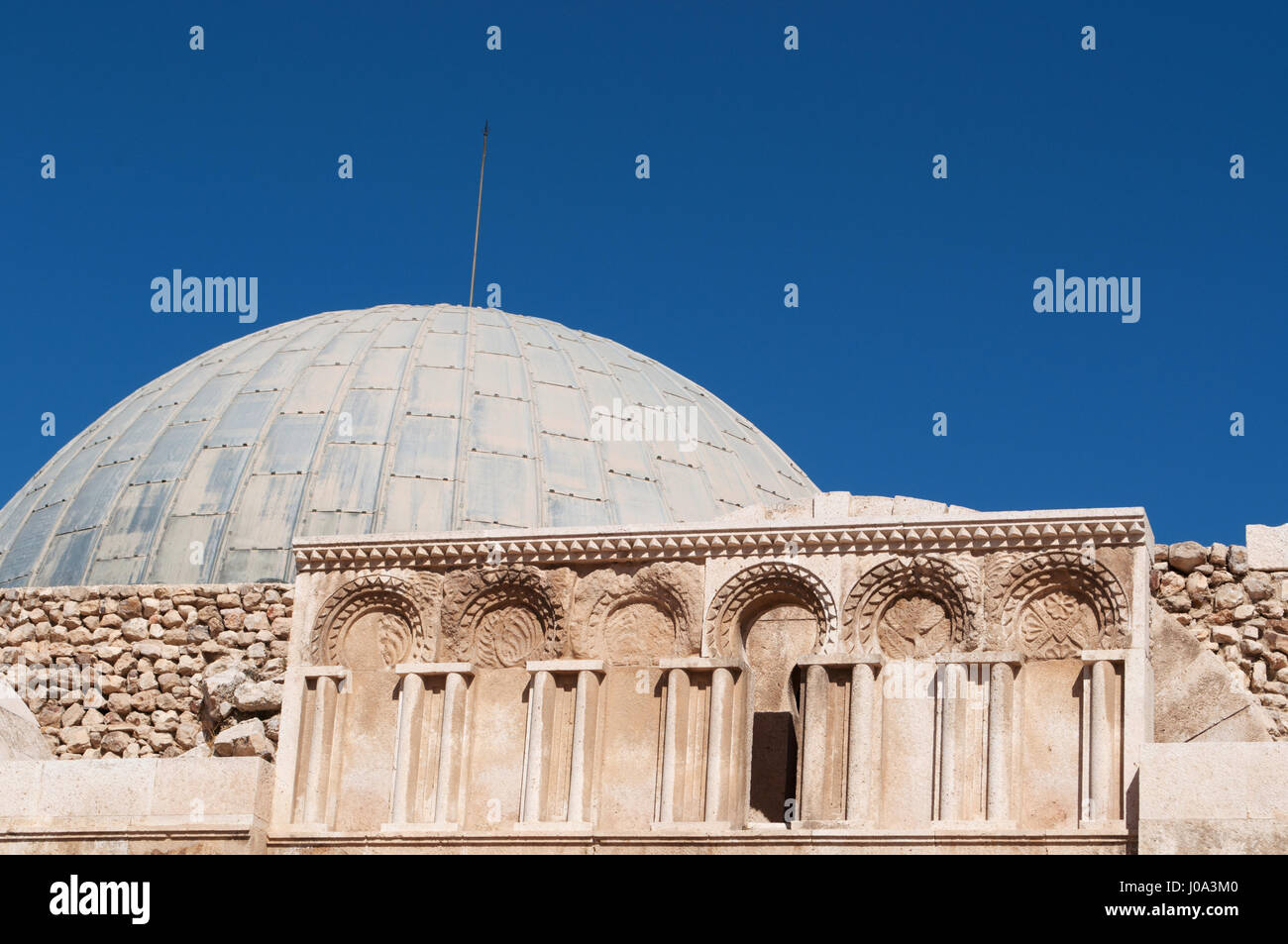 Il Palazzo di Umayyad, grandi sontuoso complesso dal periodo Umayyad situato al Citadel Hill (Jabal al-Qal'a) di Amman, costruito nel corso del VIII secolo Foto Stock