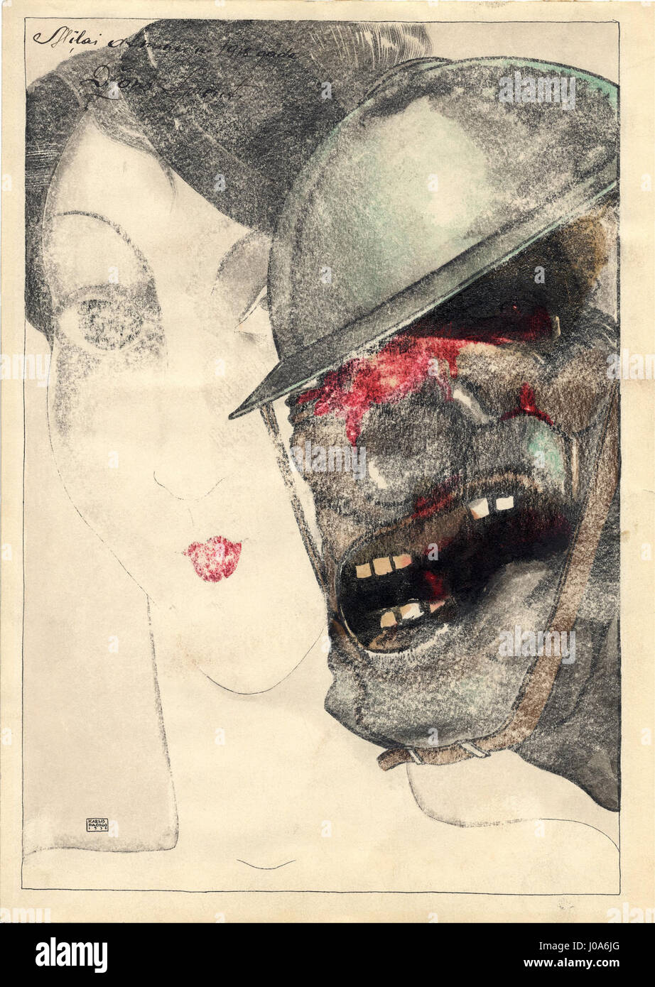 "Ricordo del 1918. John Yperite è un'opera dell'artista lettone Kārlis Padegs, che riflette sulle conseguenze della prima guerra mondiale e sugli effetti tossici della guerra chimica, in particolare il gas di senape (Yperite). Il pezzo serve come una cupa riflessione sugli orrori della guerra. Foto Stock