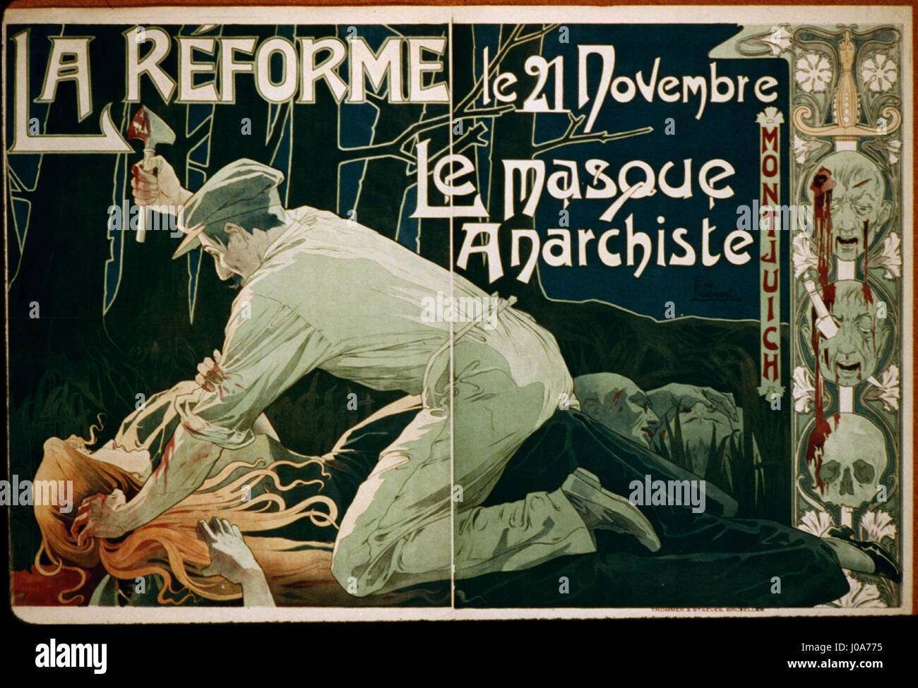 "La Réforme" di Privat-Livemont illustra i movimenti di riforma politica e sociale, in particolare l'anarchismo, il 21 novembre. Il dipinto presenta un simbolismo anarchico, che ritrae le idee radicali dell'epoca. Foto Stock