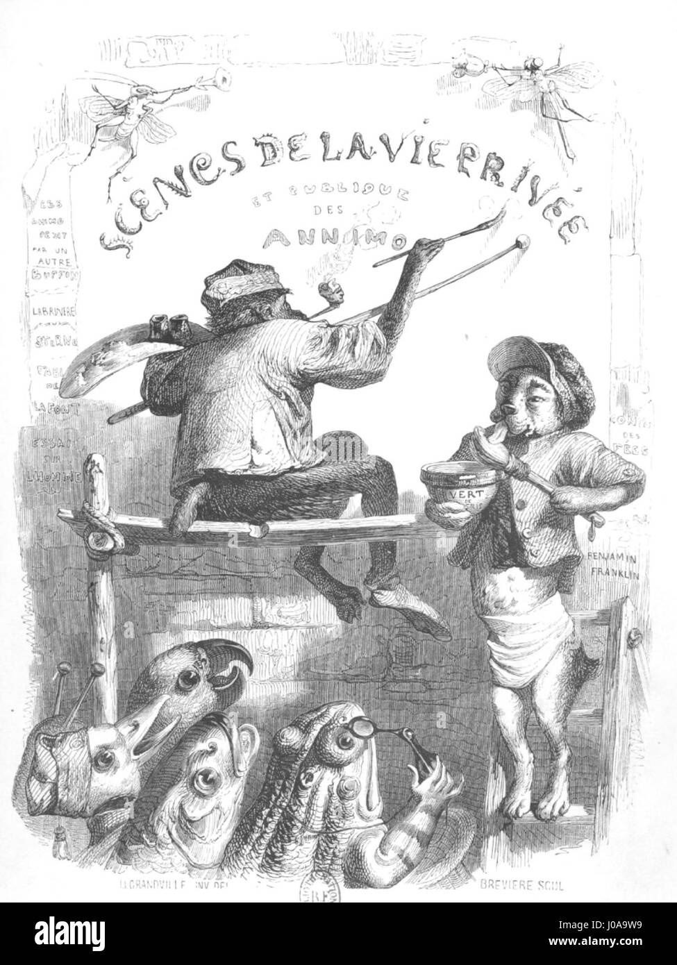 "Scènes de la vie privée et publique des animaux" (Scene della vita privata e pubblica degli animali) è un'opera che raffigura gli animali in vari contesti, enfatizzando il loro comportamento e le loro interazioni sociali in contesti pubblici e privati. Il primo volume offre una rappresentazione dettagliata della vita animale. Foto Stock