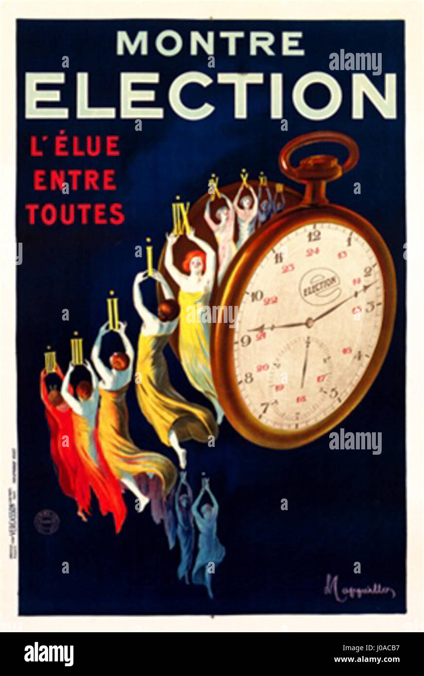 L'Affiche Montre Élection è un manifesto politico creato per un'elezione. Il design cattura lo stile grafico del periodo, usando tipografia e colore audaci per trasmettere messaggi politici. Il poster riflette il clima politico e le tendenze del design grafico del suo tempo. Foto Stock