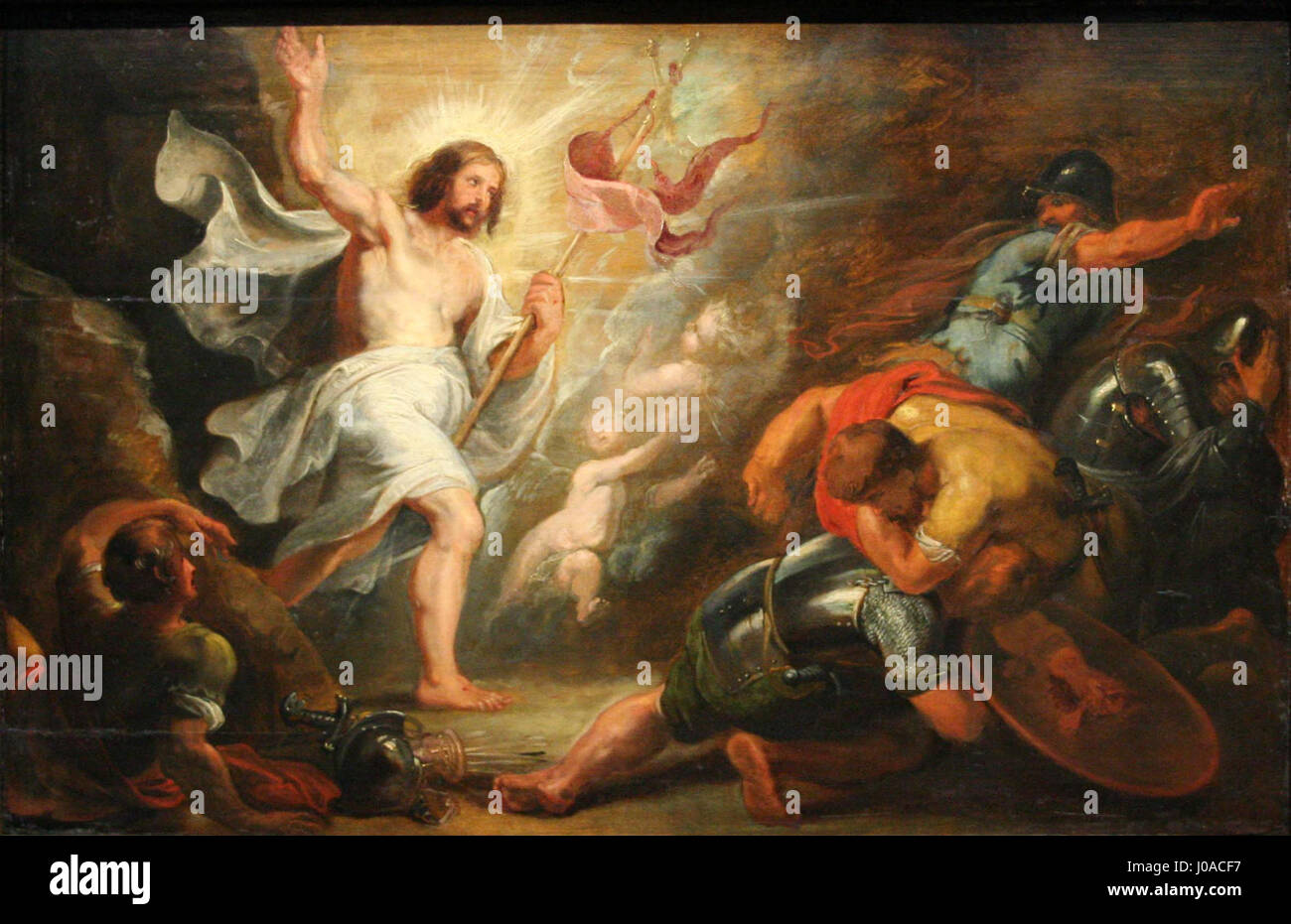 "La Résurrection du Christ" (la Resurrezione di Cristo) di Peter Paul Rubens cattura il momento drammatico della risurrezione di Cristo. Lo stile barocco di Rubens è evidente nella composizione dinamica, nei colori vivaci e nelle figure emotive, sottolineando il potere e la natura divina dell’evento. Foto Stock