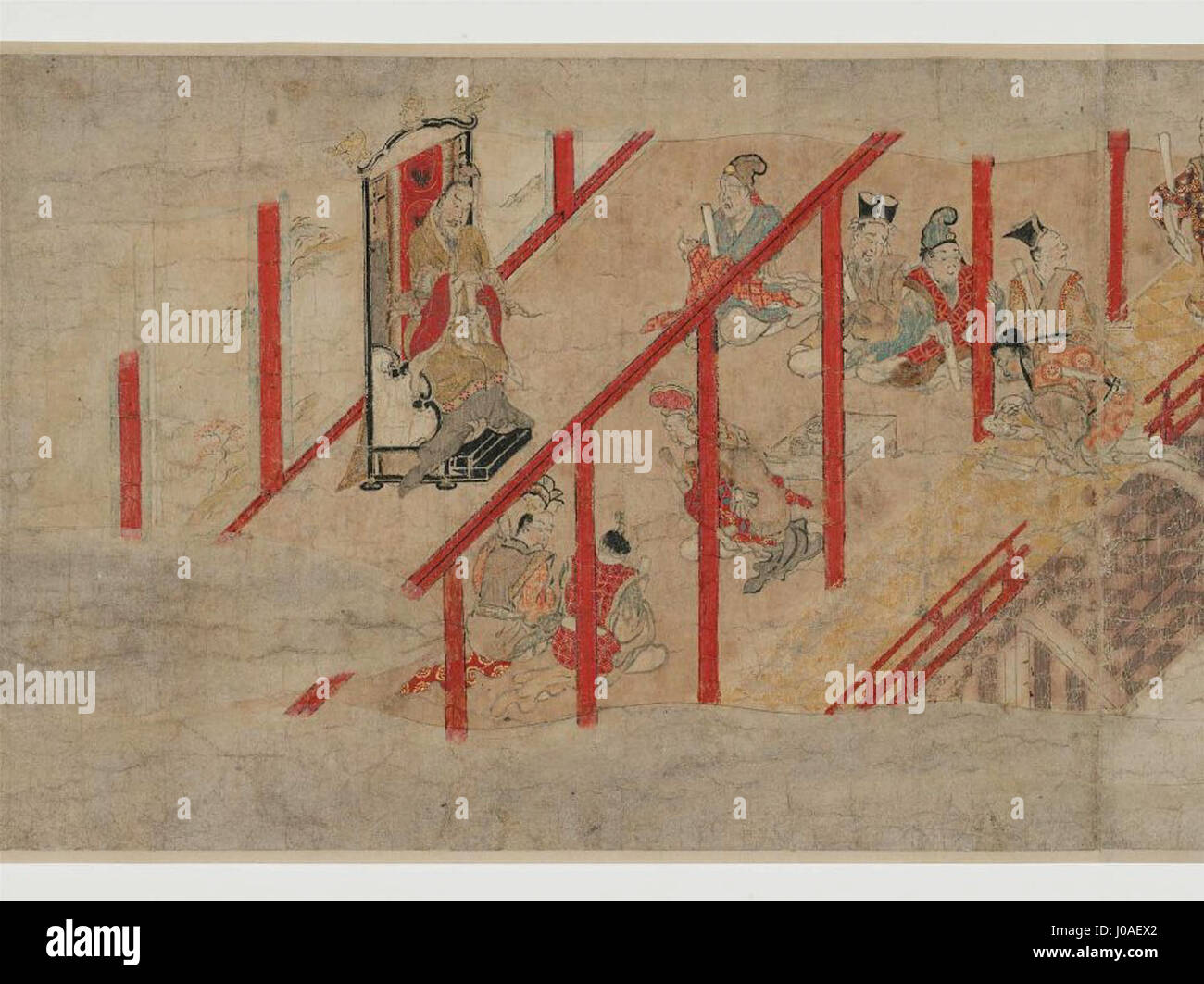 L'opera d'arte intitolata "Kibi Daijin nitto e" è un pezzo giapponese che raffigura un individuo, probabilmente del periodo Heian, in abbigliamento tradizionale. Il titolo potrebbe fare riferimento a una figura antica, enfatizzando gli elementi culturali e storici dell'arte giapponese. Foto Stock