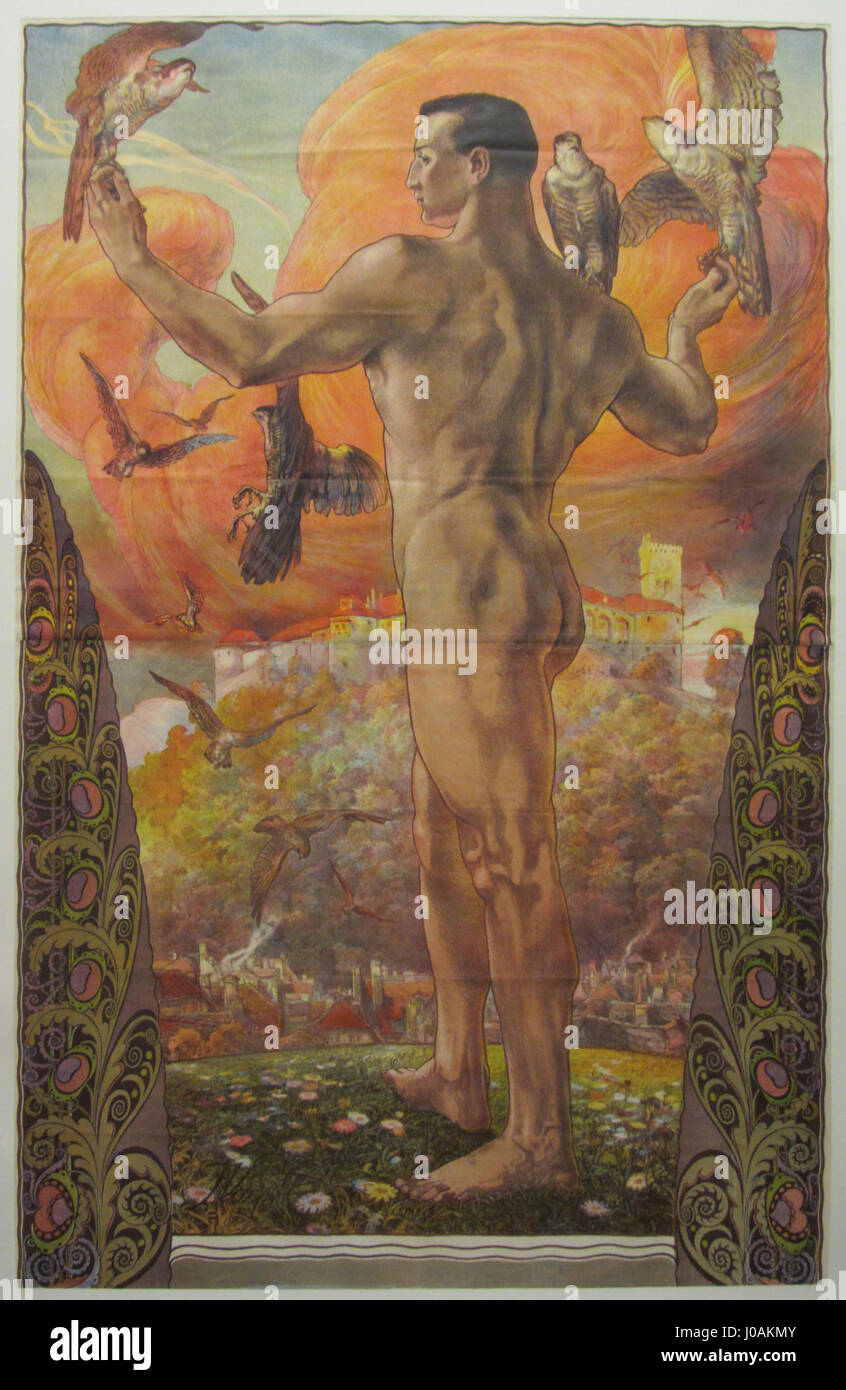 Il "Sokolski plakat" di Ivan Vavpotić è un progetto di poster per il movimento Sokolski, che enfatizza la forma fisica e l'orgoglio nazionale. Le opere d'arte incarnano le ideologie culturali e politiche della Jugoslavia dei primi anni del XX secolo. Foto Stock