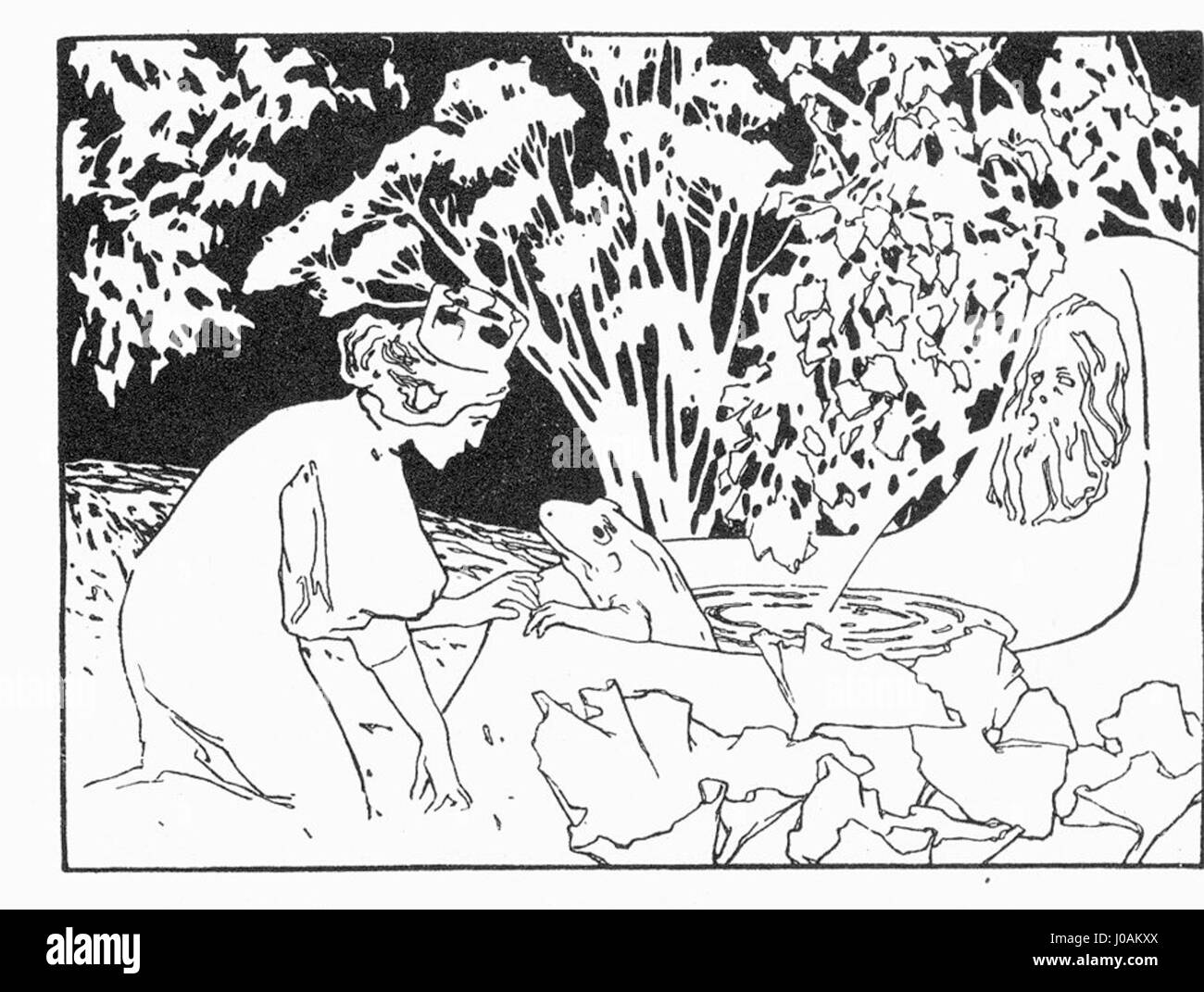 Il «Der Froschkönig» di Ubbelohde è una bella illustrazione della famosa fiaba, il Re delle rane. L'opera dà vita alla magica trasformazione della storia da rana a principe. Foto Stock