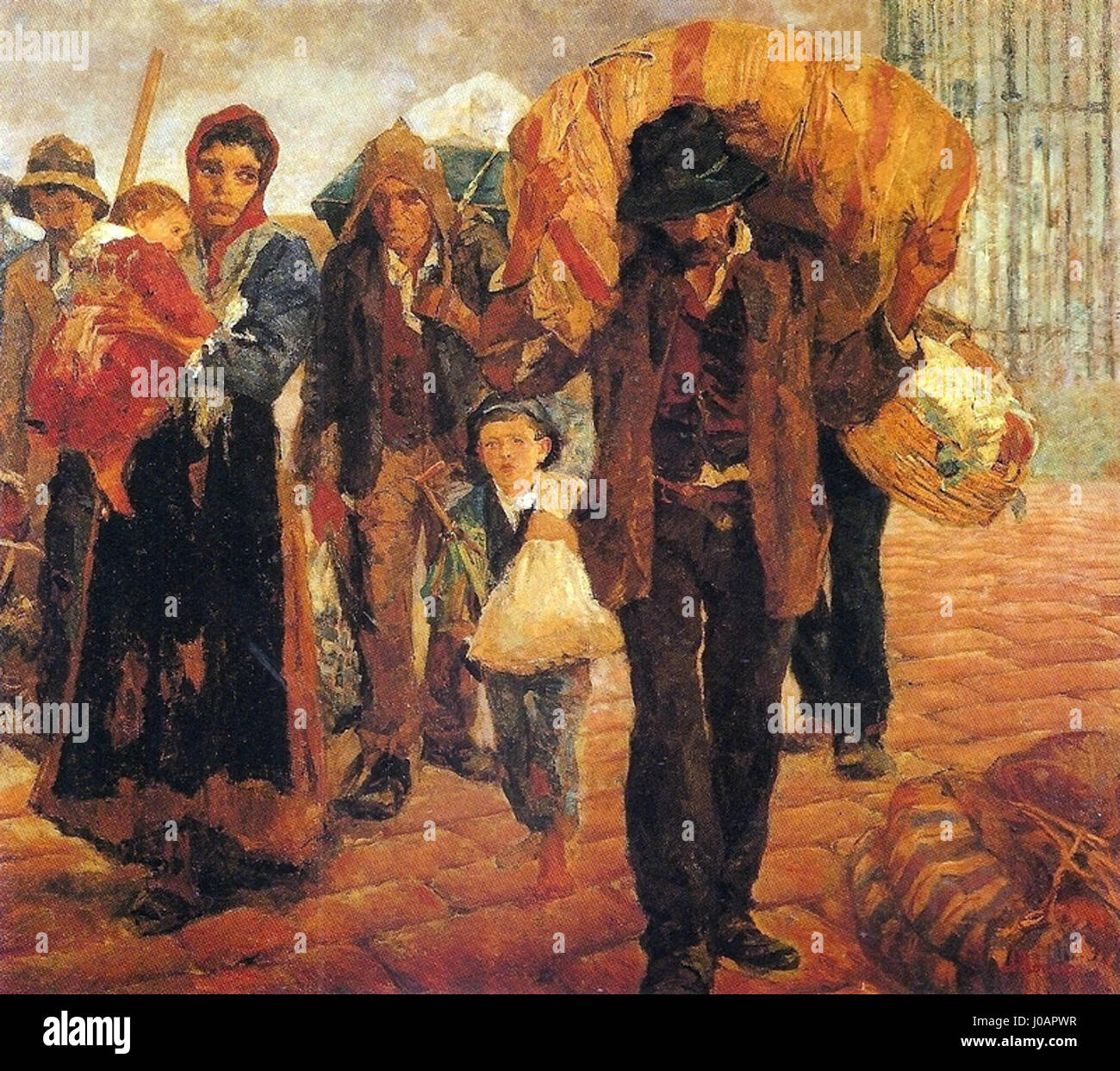 "OS emigrantes" di António Rocco descrive il viaggio emotivo degli immigrati che lasciano la loro patria. Il pezzo si concentra sulle lotte, la speranza e l'incertezza dell'emigrazione. Foto Stock