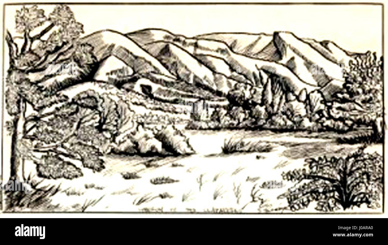 Questa opera d'arte mostra le pendici della catena montuosa del Luberon tra Oppède e Les Taillades, catturando le dolci colline e la bellezza rurale della regione della Provenza in Francia. Foto Stock