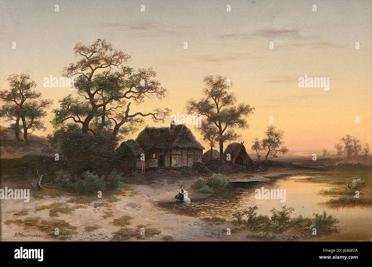 18.. Gustav Hausmann, Motiv aus der Lüneburger Heide nach Sonnenuntergang, Öl auf Leinwand 35 x 52 cm Foto Stock