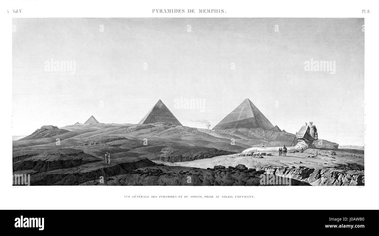 "Description de l'Égypte" è un'opera completa che descrive i reperti della spedizione napoleonica in Egitto. La placca 8 del volume 5 mostra significative scoperte archeologiche e culturali dall'antico Egitto. Foto Stock