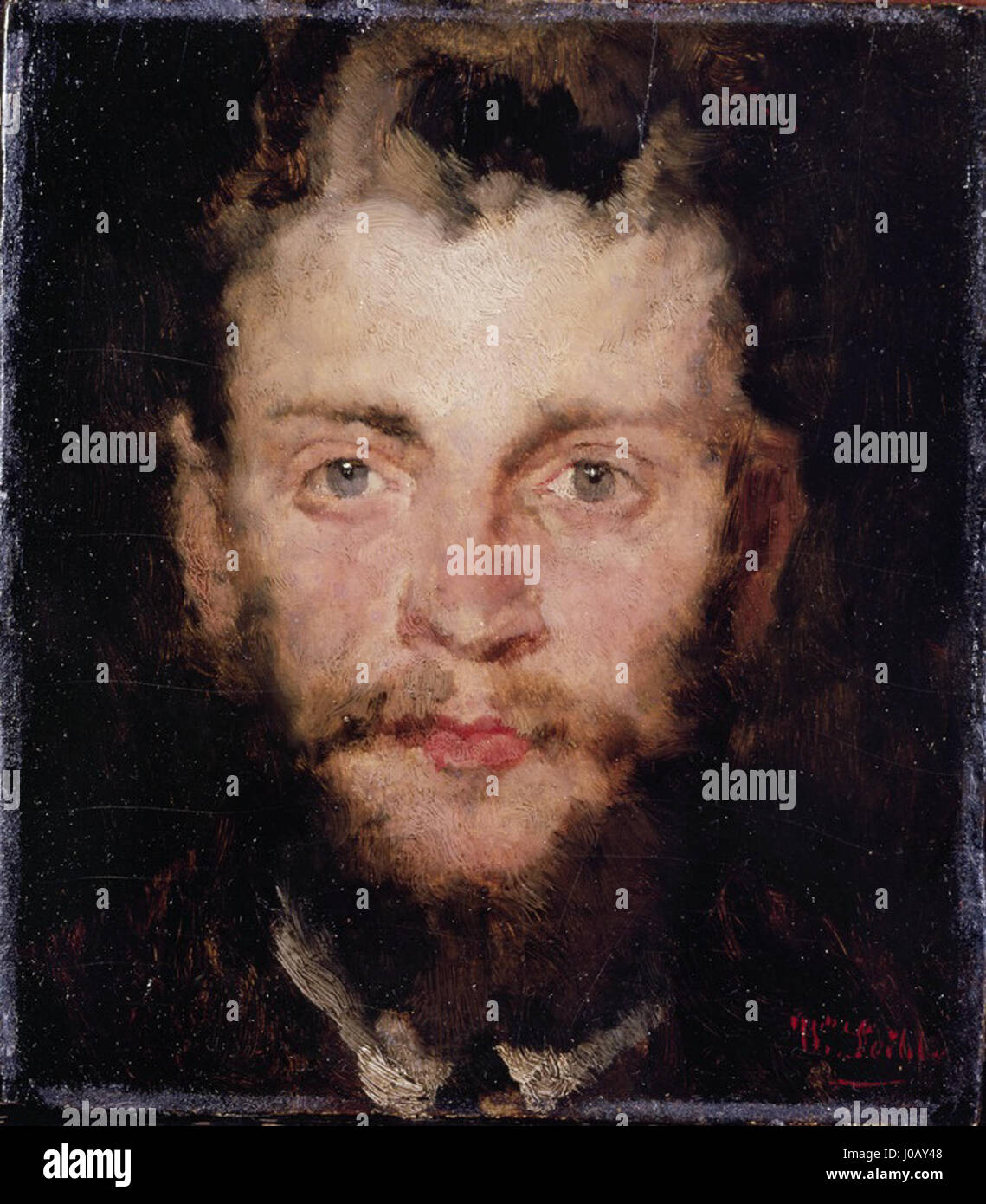 Il ritratto del pittore Johann Sperl di Wilhelm Leibl del 1872 raffigura un collega artista, che riflette il realismo tedesco del XIX secolo e lo stile di ritrattistica dettagliata. Foto Stock