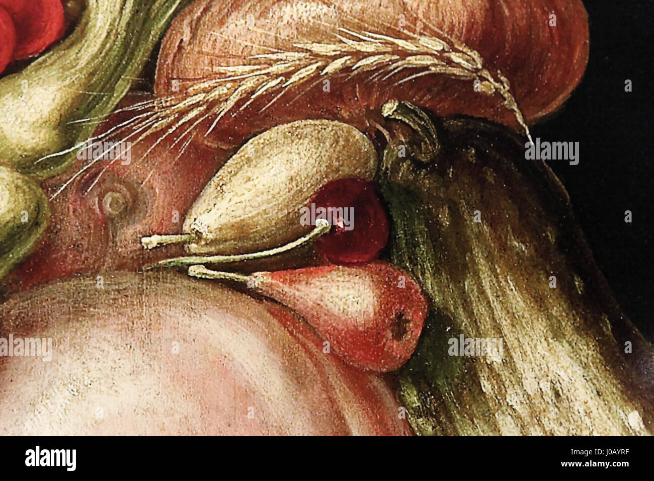 Questa moderna installazione nel Gasometer di Oberhausen presenta un'opera ispirata all'uso unico di elementi naturali di Giuseppe Arcimboldo per formare i volti umani. L'edizione estiva, intitolata "Der schöne Schein" (la bella apparenza), mette in risalto il motivo stagionale dello stile iconico di Arcimboldo. Foto Stock