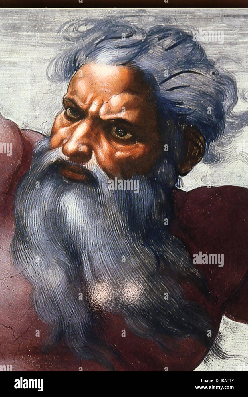 Il "Gasometro" di Oberhausen presenta un'installazione intitolata "Der schöne Schein", che include immagini ispirate al soffitto della Cappella Sistina, in particolare la "creazione del Sole, della Luna e dei pianeti" di Michelangelo. Questa mostra moderna fonde arte storica e contemporanea, riflettendo la fusione tra passato e presente nel paesaggio culturale. Foto Stock