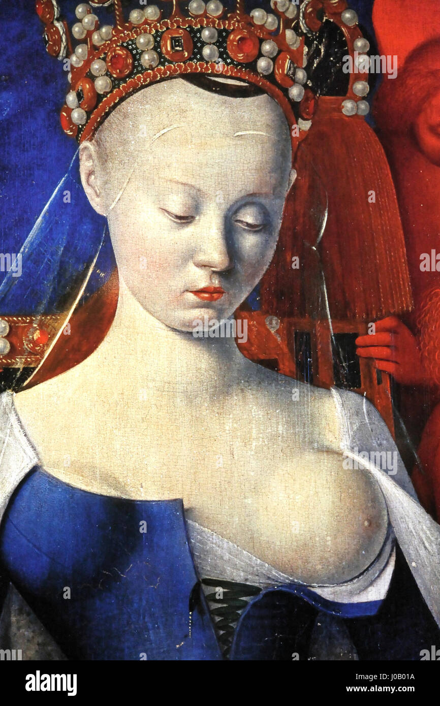 Il *Oberhausen Gasometer* ospita l'opera d'arte *Der schöne Schein* che include una moderna interpretazione di *Madonna lactans* di Fouquet. Questa installazione fonde arte religiosa storica con ambientazioni contemporanee. Foto Stock