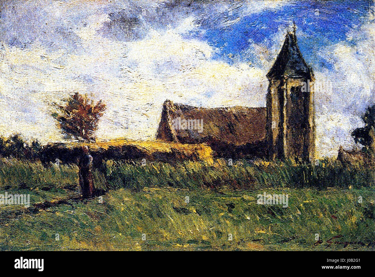 "Une Église de campagne" di Paul Gauguin del 1879 cattura il paesaggio rurale di una chiesa di campagna. Il dipinto enfatizza la natura, la semplicità e la serenità della vita rurale. Foto Stock