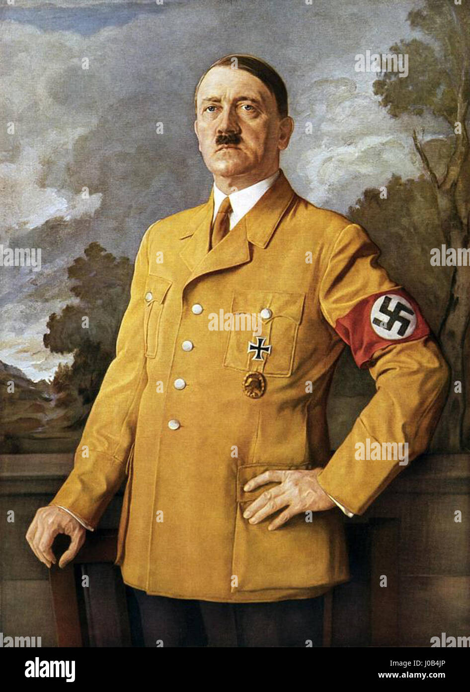"Führerbildnis" di Heinrich Knirr (1937) è un ritratto di Adolf Hitler, che riflette lo stile di propaganda usato nella Germania nazista. Questo lavoro è notevole per la sua composizione formale e la presentazione simbolica del leader. Foto Stock