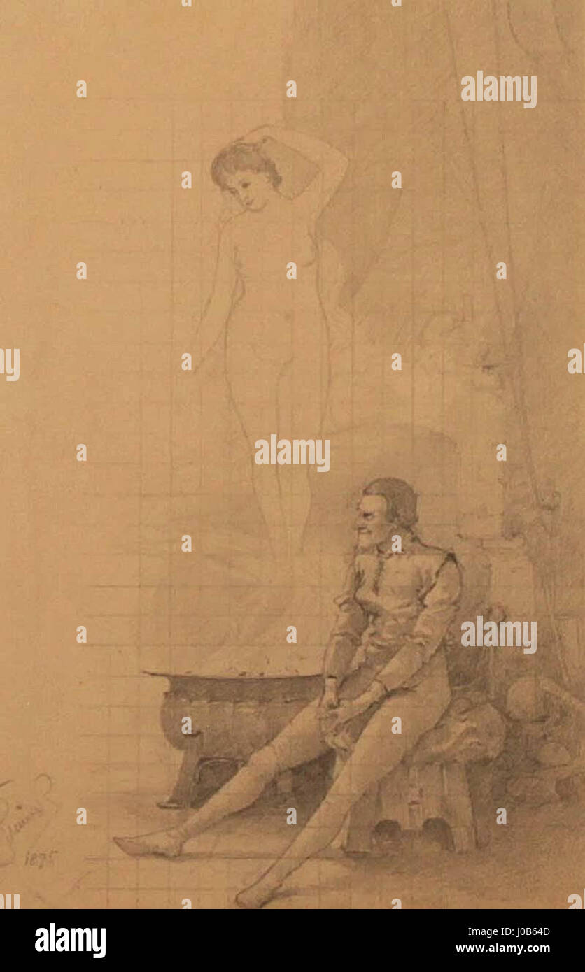 Lo sketch del 1895 di Karel Simunek "Skica obrazu" mostra la prima esplorazione dell'artista della composizione e della forma. Lo schizzo esemplifica la sua competenza tecnica e funge da precursore delle sue opere successive. Foto Stock