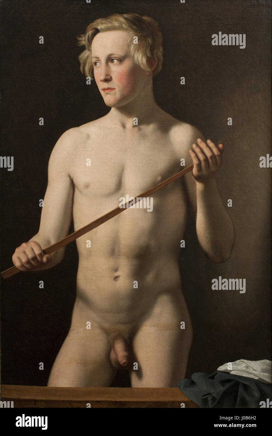 Il «Standing male model Carl Frørup» di Christoffer Wilhelm Eckersberg è un ritratto classico con un modello maschile in posa eretta. L'opera sottolinea l'accuratezza anatomica e l'abilità dell'artista nel rendere la forma umana, caratteristica dello stile neoclassico di Eckersberg. Foto Stock