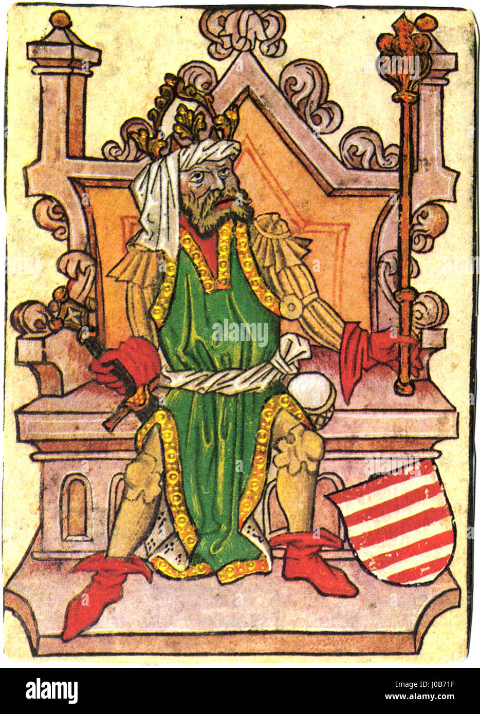 "Hofämterspiel - Ungarn - König" si riferisce a una cerimonia di corte ungherese nota come "gioco dell'ufficio di corte". L'opera d'arte mostra una scena cerimoniale, che probabilmente coinvolge rituali di corte o sfarzo durante il regno di un re ungherese. Foto Stock