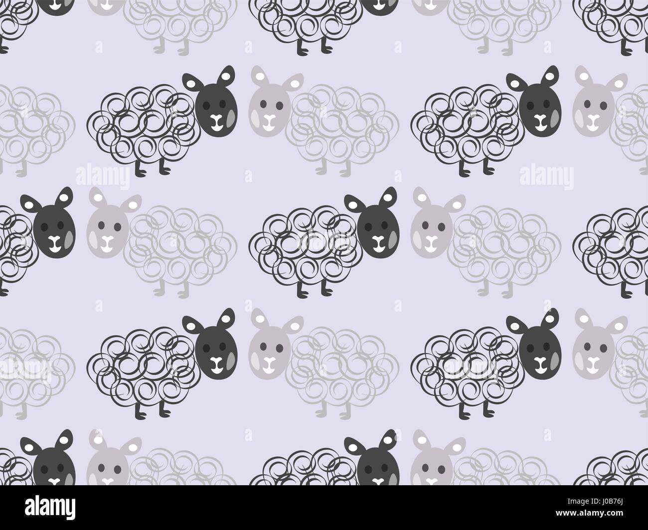 Modello senza giunture polka dot con pecore e le nuvole . Sfondo vettoriale Illustrazione Vettoriale