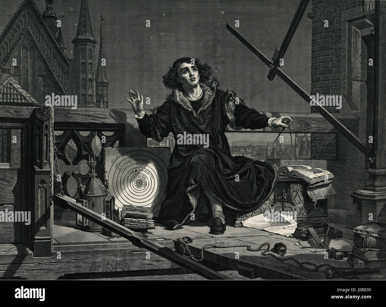 Mikolaj Kopernik (Nicolaus Copernicus) è stato un matematico e astronomo polacco che ha proposto la teoria eliocentrica del sistema solare, rivoluzionando la comprensione dell'universo. Foto Stock