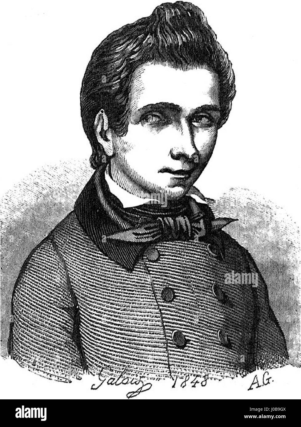 Évariste Galois è stato un matematico francese che ha dato contributi fondamentali all'algebra. Questo ritratto, dipinto da suo fratello, cattura lo spirito intellettuale di Galois e la natura tragica della sua breve vita. Foto Stock