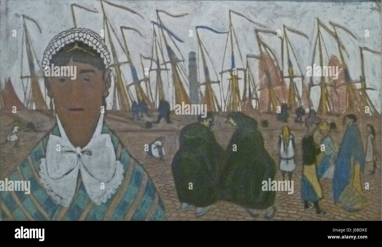 Il dipinto del 1907 di Léon Spilliaert, «Visserskaai», raffigura il bacino di pesca di Ostenda, Belgio. Il dipinto cattura l'atmosfera malinconica e l'atmosfera scura e soffice tipica delle opere di Spilliaert, riflettendo la quiete solitudine della zona di pesca. Foto Stock Il dipinto del 1907 di Léon Spilliaert, «Visserskaai», raffigura il bacino di pesca di Ostenda, Belgio. Il dipinto cattura l'atmosfera malinconica e l'atmosfera scura e soffice tipica delle opere di Spilliaert, riflettendo la quiete solitudine della zona di pesca. Foto Stock