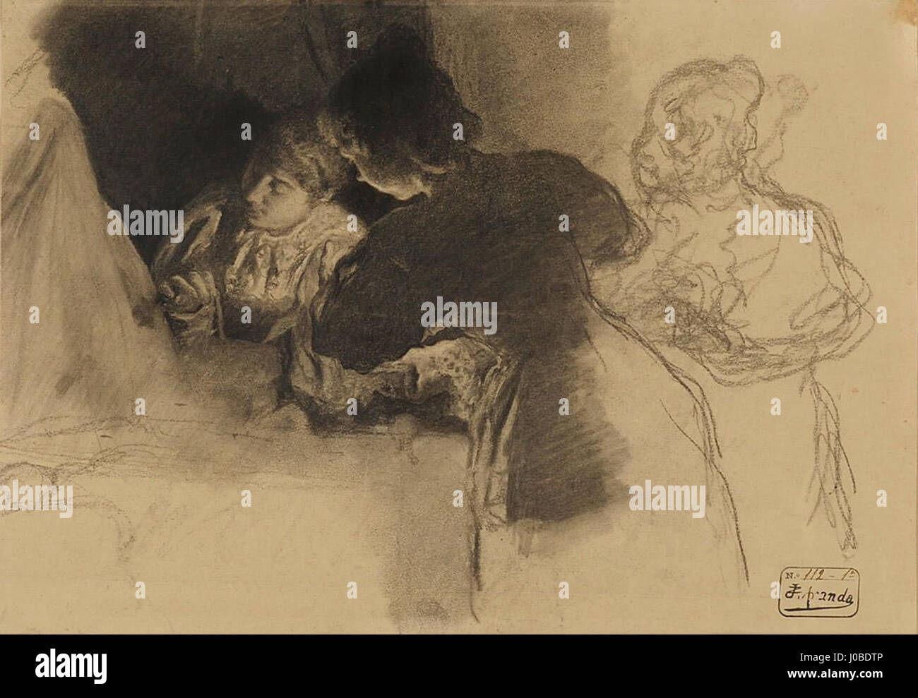 "A culla" di José Jiménez Aranda, disegno a carboncino Foto Stock