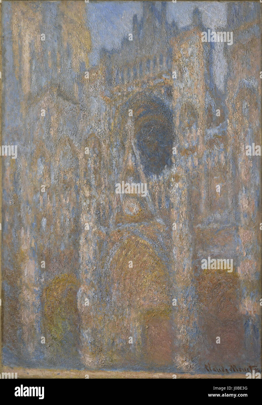"La Cathédrale de Rouen, le portail" di Claude Monet cattura la facciata della cattedrale di Rouen in diversi momenti della giornata. Il dipinto fa parte della serie di Monet che esplora il gioco della luce sulle superfici architettoniche, esemplificando la sua padronanza della luce e del colore. Foto Stock