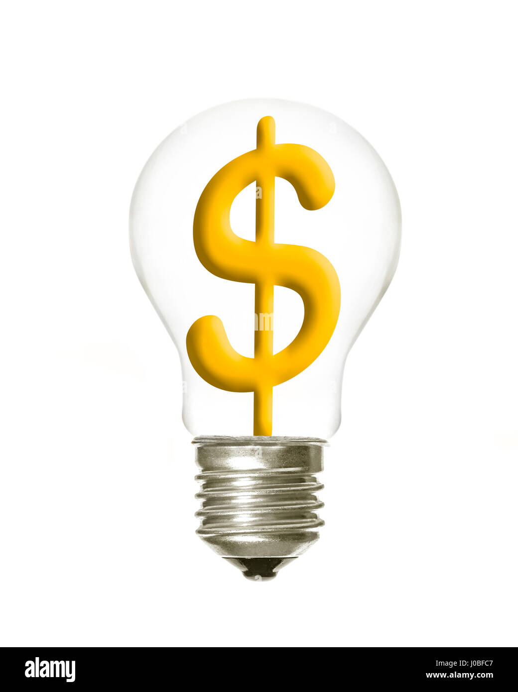 Una lampadina con il simbolo del dollaro all'interno su sfondo bianco Foto Stock
